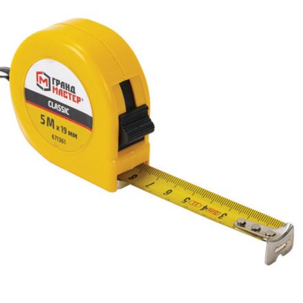 Рулетка измерительная 5 м х 19 мм, пластиковый корпус, с фиксатором, ГРАНДМАСТЕР Classic, 671361