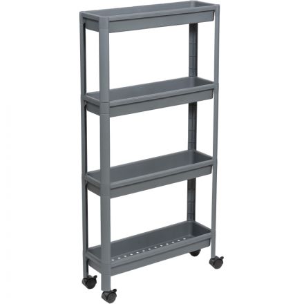 Этажерка М_VIKEA узкая 4-х ярусная на колесах, серый
