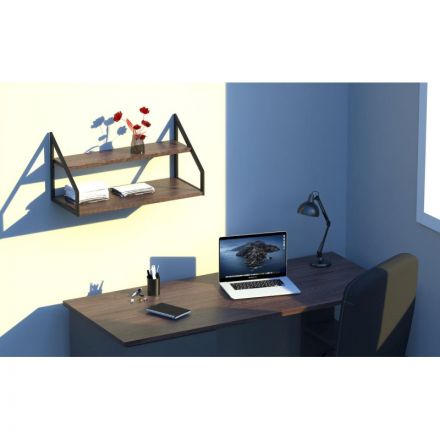 Полка TI_настен/настоль Комус Онега-8 250х600 мет чер/ЛДСП ясень анкор тем