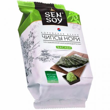 Чипсы Нори SEN SOY "Wasabi" из морской водоросли, 4,5 г, бгм056