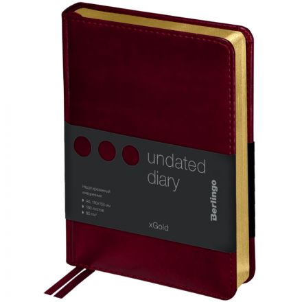 Ежедневник недатированный, А6, 160л., кожзам, Berlingo "xGold", зол. срез, бордовый Ежедневник недатированный, А6, 160л., кожзам, Berlingo "xGold", зол. срез, бордовый