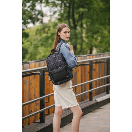 Рюкзак HEIKKI POSITIVE (ХЕЙКИ) универсальный, карман-антивор, "Gray Chess", 42х28х14 см, 273855