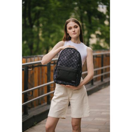 Рюкзак HEIKKI POSITIVE (ХЕЙКИ) универсальный, карман-антивор, "Gray Chess", 42х28х14 см, 273855