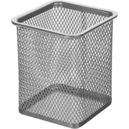 Подставка для письменных принадлежностей Attache (квадратная, 80х80х98 мм, металлическая сетка, серебро)