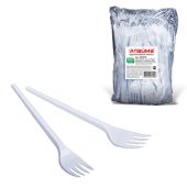 Вилка одноразовая пластиковая 165 мм, белая, КОМПЛЕКТ 100 шт., БЮДЖЕТ, LAIMA, 600949