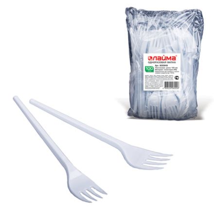 Вилка одноразовая пластиковая 165 мм, белая, КОМПЛЕКТ 100 шт., БЮДЖЕТ, LAIMA, 600949 Вилка одноразовая пластиковая 165 мм, белая, КОМПЛЕКТ 100 шт., БЮДЖЕТ, LAIMA, 600949
