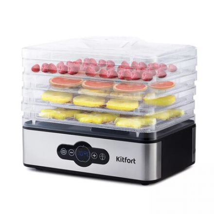 Сушилка для овощей KITFORT КТ-1914, 240 Вт, 5 поддонов, электронное управление, черная/серебристая