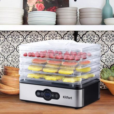 Сушилка для овощей KITFORT КТ-1914, 240 Вт, 5 поддонов, электронное управление, черная/серебристая