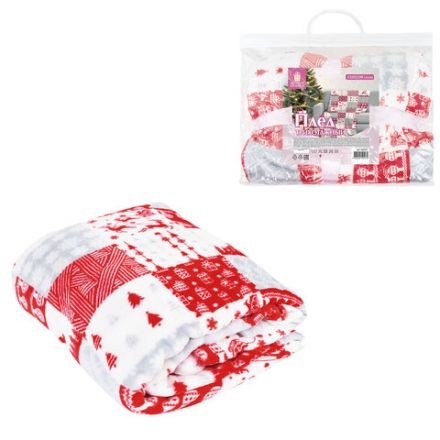 Плед новогодний 150х200 см, "Лоскутки", полиэстер, 210 г/м2, ЗОЛОТАЯ СКАЗКА, 592531