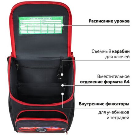 Ранец ПИФАГОР BASIC, 1 отделение, 3 кармана, эргономичная спинка, "Rocket car", 35х28х18 см, 271374