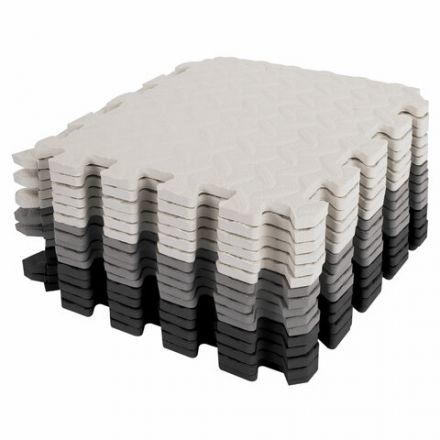 Коврик-пазл напольный 1,2х1,2 м, 16 шт., 30х30 см, толщина 1 см, серый, черный, светло-серый, ЮНЛАНДИЯ, 664817