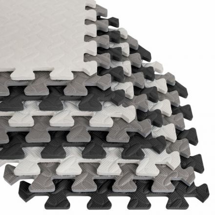 Коврик-пазл напольный 1,2х1,2 м, 16 шт., 30х30 см, толщина 1 см, серый, черный, светло-серый, ЮНЛАНДИЯ, 664817