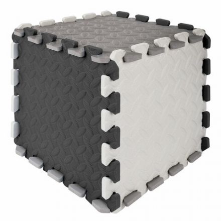 Коврик-пазл напольный 1,2х1,2 м, 16 шт., 30х30 см, толщина 1 см, серый, черный, светло-серый, ЮНЛАНДИЯ, 664817