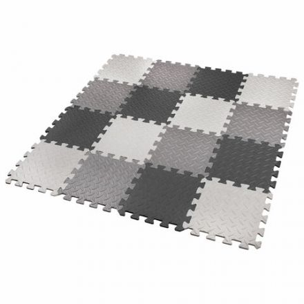 Коврик-пазл напольный 1,2х1,2 м, 16 шт., 30х30 см, толщина 1 см, серый, черный, светло-серый, ЮНЛАНДИЯ, 664817