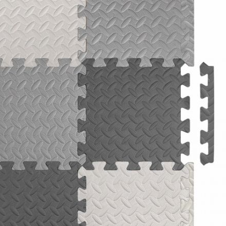 Коврик-пазл напольный 1,2х1,2 м, 16 шт., 30х30 см, толщина 1 см, серый, черный, светло-серый, ЮНЛАНДИЯ, 664817
