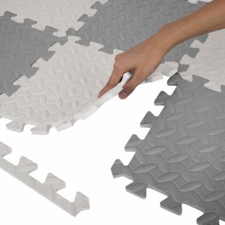 Коврик-пазл напольный 1,2х1,2 м, 16 шт., 30х30 см, толщина 1 см, серый, черный, светло-серый, ЮНЛАНДИЯ, 664817