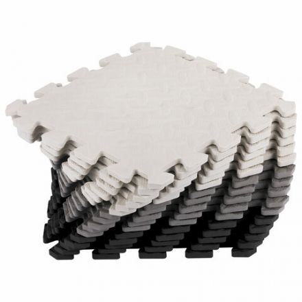 Коврик-пазл напольный 1,2х1,2 м, 16 шт., 30х30 см, толщина 1 см, серый, черный, светло-серый, ЮНЛАНДИЯ, 664817