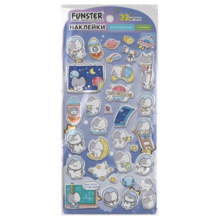 Наклейки гелевые "Зверята", 17,5х9 см, ассорти 6 видов, FUNSTER (ФАНСТЕР), 666080