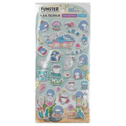 Наклейки гелевые "Зверята", 17,5х9 см, ассорти 6 видов, FUNSTER (ФАНСТЕР), 666080