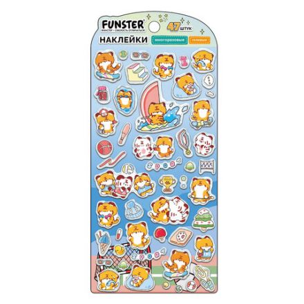 Наклейки гелевые "Зверята", 17,5х9 см, ассорти 6 видов, FUNSTER (ФАНСТЕР), 666080