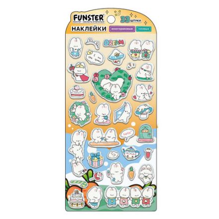 Наклейки гелевые "Зверята", 17,5х9 см, ассорти 6 видов, FUNSTER (ФАНСТЕР), 666080