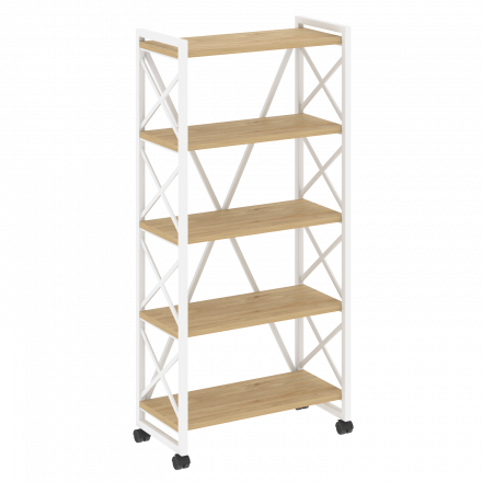 Loft Стеллаж на колесных опорах-5 полок VR.L-MST.K-5.8 Тиквуд светлый/Белый металл 800*400*1704 Loft Стеллаж на колесных опорах-5 полок VR.L-MST.K-5.8 Тиквуд светлый/Белый металл 800*400*1704