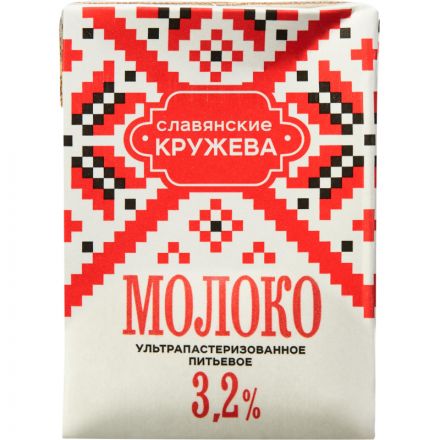 Молоко Славянские Кружева питьевое ультрапастеризованное брик, 3,2%, 200мл
