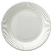 Тарелка одноразовая бумажная 230 мм, КОМПЛЕКТ 100 шт., БЮДЖЕТ, белая мелованная, LAIMA, 608084