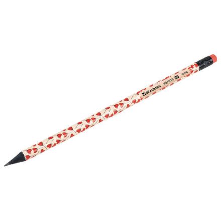 Карандаш чернографитный BRAUBERG "HEARTS", 1 шт., HB, с ластиком, корпус ассорти, 181762