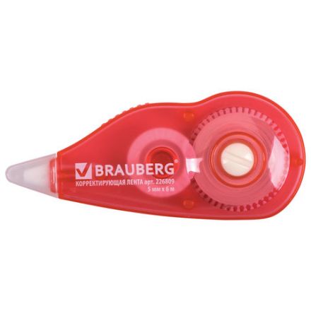 Корректирующая лента BRAUBERG, 5 мм х 6 м, корпус красный, механизм перемотки, блистер, 226809 Корректирующая лента BRAUBERG, 5 мм х 6 м, корпус красный, механизм перемотки, блистер, 226809