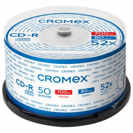 Диск CD-R CROMEX (КРОМЕКС), 700 Mb, 52x, Cake Box (упаковка на шпиле), КОМПЛЕКТ 50 шт., 513772