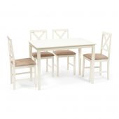 Обеденный комплект Хадсон (стол + 4 стула)/ Hudson Dining Set дерево гевея/мдф, стол: 110х70х75см / стул: 44х42х89см, ivory white (слоновая кость), ткань кор.-зол Обеденный комплект Хадсон (стол + 4 стула)/ Hudson Dining Set дерево гевея/мдф, стол: 110х70х75см / стул: 44х42х89см, ivory white (слоновая кость), ткань кор.-зол