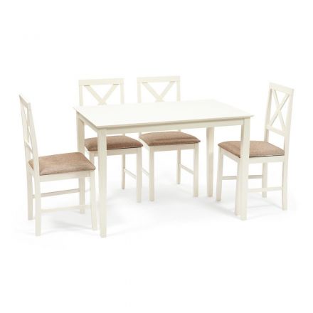 Обеденный комплект Хадсон (стол + 4 стула)/ Hudson Dining Set дерево гевея/мдф, стол: 110х70х75см / стул: 44х42х89см, ivory white (слоновая кость), ткань кор.-зол Обеденный комплект Хадсон (стол + 4 стула)/ Hudson Dining Set дерево гевея/мдф, стол: 110х70х75см / стул: 44х42х89см, ivory white (слоновая кость), ткань кор.-зол
