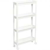 Этажерка М_VIKEA узкая 4-х ярусная на колесах, белый