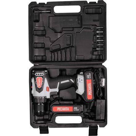 Дрель-шуруповерт аккумуляторная ДА-20-2ЛК-Б(бесщет.двиг.)Ресанта(75/14/10)