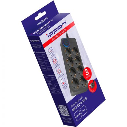 Сетевой фильтр Ippon BK-8-EU-3-16-B 3м (8 розеток) черный (1804853) Сетевой фильтр Ippon BK-8-EU-3-16-B 3м (8 розеток) черный (1804853)