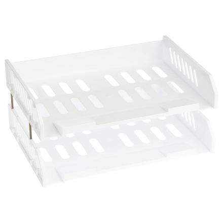 Лоток для бумаг горизонтальный СТАММ "Сити", набор 2шт., на мет. стержнях, широкая загрузка, белый