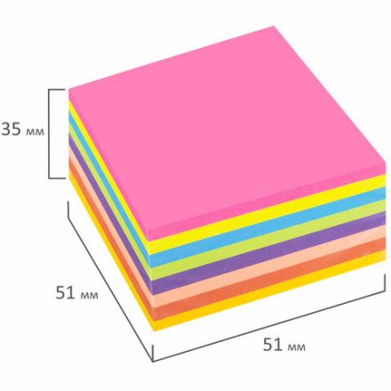 Блок самоклеящийся (стикеры), компактные, STAFF НЕОНОВЫЙ, 51х51 мм, 400 листов, 8 цветов, 115583