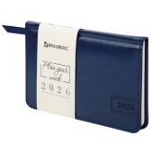 Еженедельник датированный 2026, МАЛЫЙ ФОРМАТ 95х155 мм, А6, BRAUBERG "Imperial", под кожу, синий, 117187