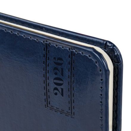 Еженедельник датированный 2026, МАЛЫЙ ФОРМАТ 95х155 мм, А6, BRAUBERG "Imperial", под кожу, синий, 117187