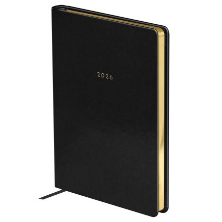 Ежедневник датированный 2026г., А5, 176л., твердый переплет, кожзам, BG "Windsor. Black", черный, фольгированный срез