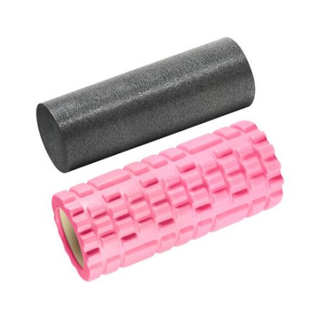 Массажные ролики для йоги и фитнеса 2 в 1, фигурный 33х14 см, цилиндр 33х10 см, розовый/чёрный, DASWERK (ДАСВЕРК), 680025