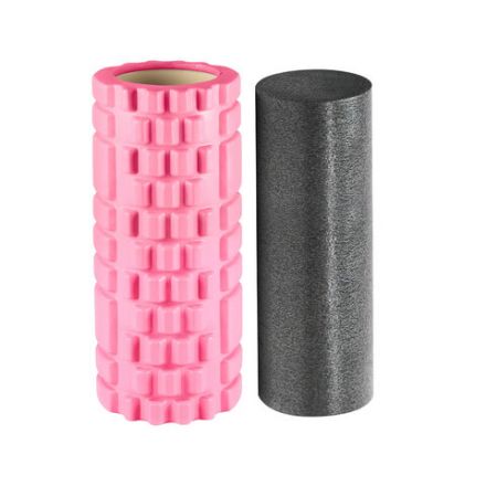 Массажные ролики для йоги и фитнеса 2 в 1, фигурный 33х14 см, цилиндр 33х10 см, розовый/чёрный, DASWERK (ДАСВЕРК), 680025