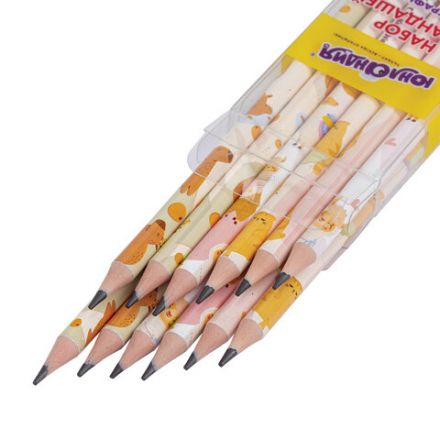 Набор карандашей чернографитных с принтом ЮНЛАНДИЯ "FAT ANIMALS", 12 штук, HB, с ластиком, корпус ассорти, 182035