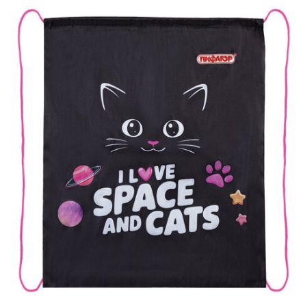 Мешок для обуви ПИФАГОР, 1 отделение, 42х34 см, "Dark kitten", 273419