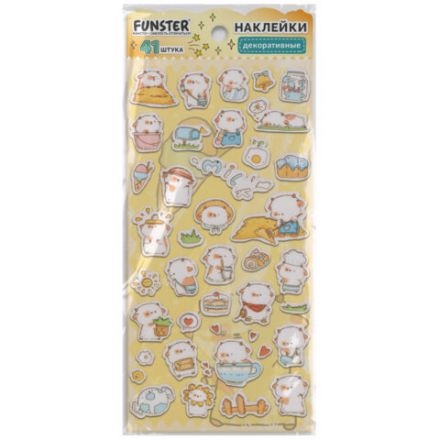 Наклейки декоративные "Милые животные", 17,5х9 см, ассорти 6 видов, FUNSTER (ФАНСТЕР), 6666081