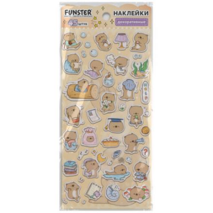 Наклейки декоративные "Милые животные", 17,5х9 см, ассорти 6 видов, FUNSTER (ФАНСТЕР), 6666081