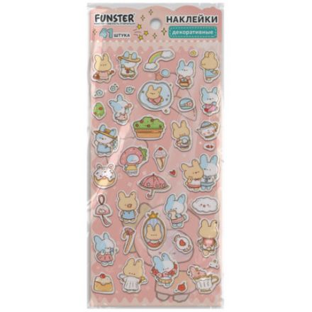 Наклейки декоративные "Милые животные", 17,5х9 см, ассорти 6 видов, FUNSTER (ФАНСТЕР), 6666081