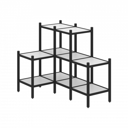 Loft Угловой внутренний стеллаж наборный VR.L-37 Белый бриллиант/Чёрный металл 862*1278*1047