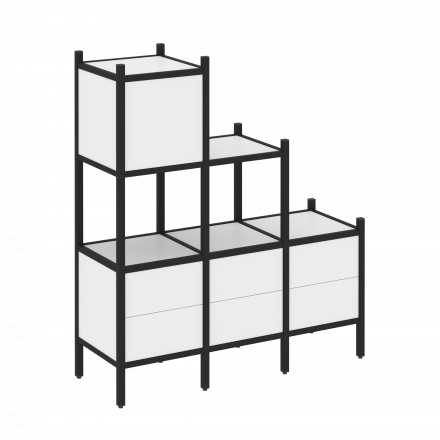 Loft Прямой стеллаж наборный VR.L-12 Белый бриллиант/Чёрный металл 1278*446*1458